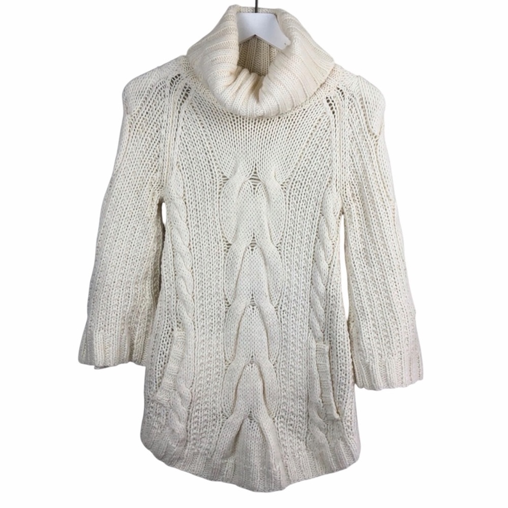 bebe Cream Cable Knit Turtleneck Sweater Wool Blend Winter White S9979101-9400 S